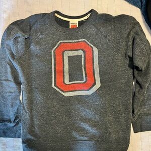 HOMAGE Dark Charcoal Crewneck Sweater with Red and Gray O Graphic